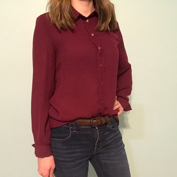 Tops - Maroon Button Down Blouse